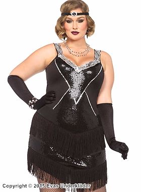 20-talls Flapper, kostyme-kjole, frynser, paljetter, plus size